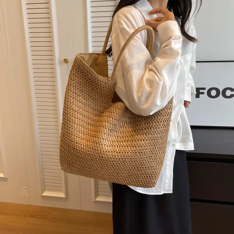 Women Woven Straw Shoulder Bag Large Capacity Summer - Image 4