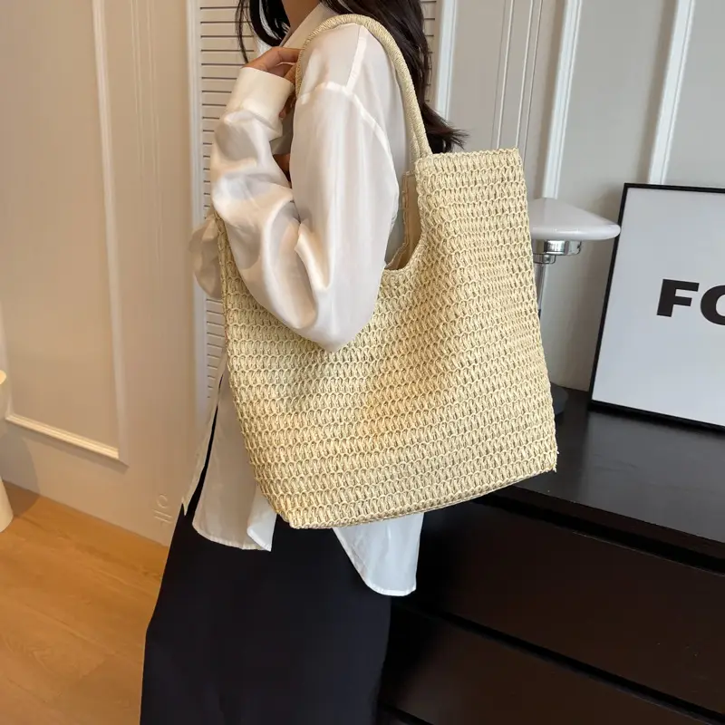Women Woven Straw Shoulder Bag Large Capacity Summer - Image 5