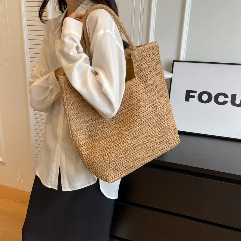Women Woven Straw Shoulder Bag Large Capacity Summer - Image 6