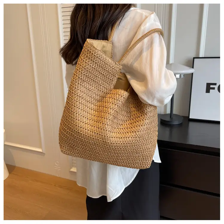 Women Woven Straw Shoulder Bag Large Capacity Summer — feature 10