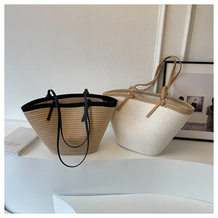 Women's Straw Shoulder Bag Beige Korean Style — feature 1