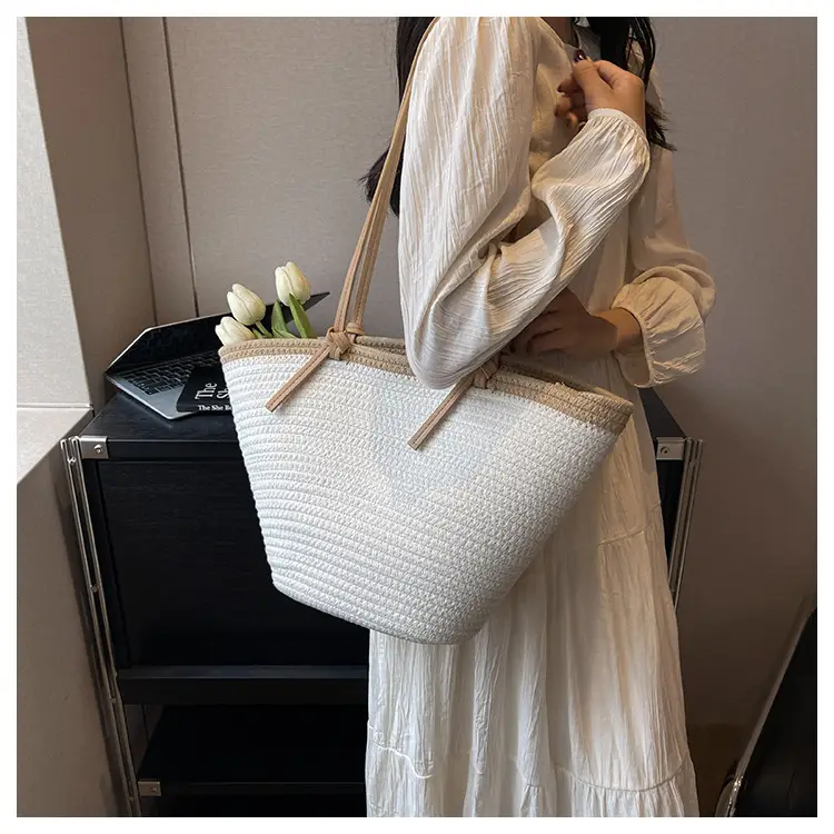 Women's Straw Shoulder Bag Beige Korean Style — feature 9