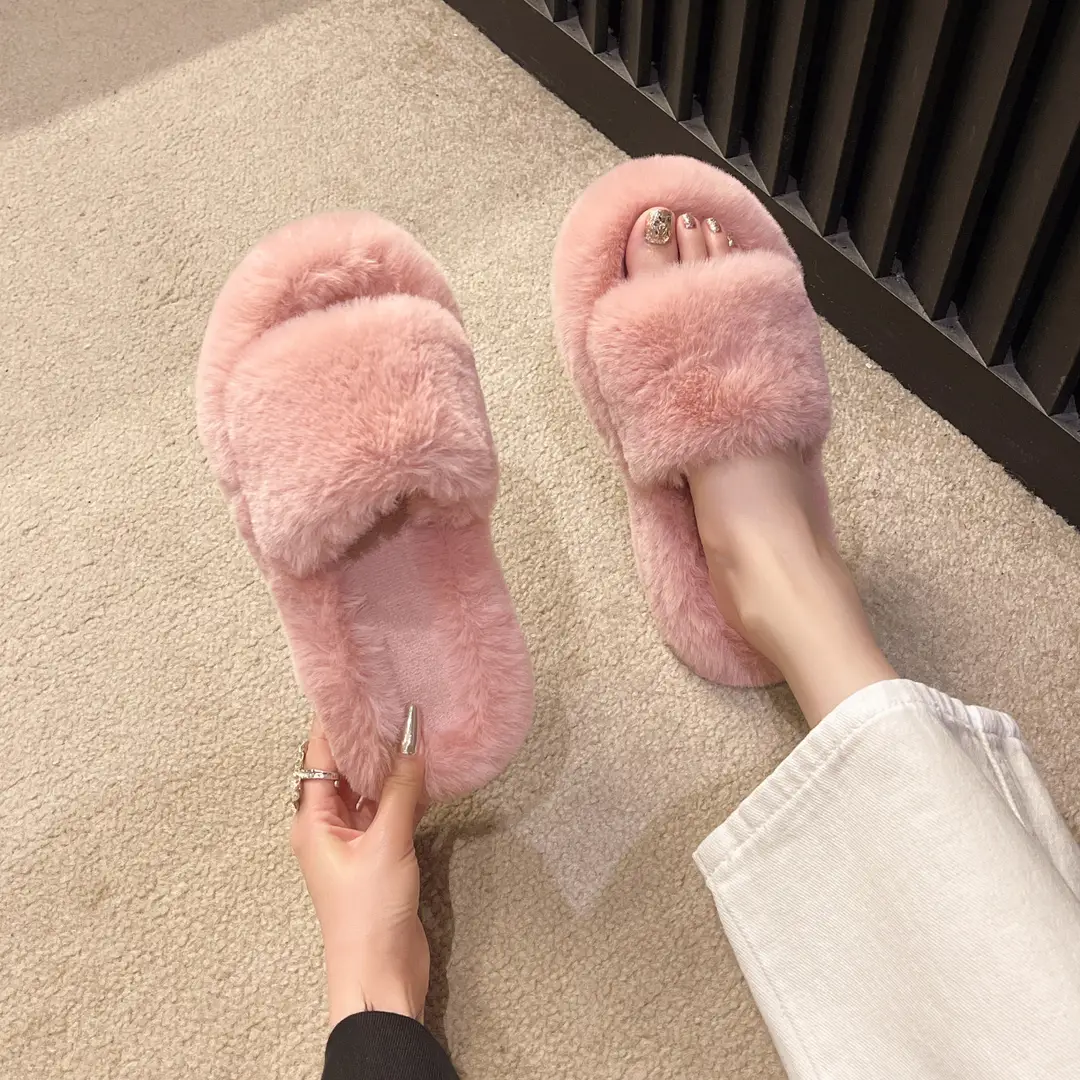 Mao Mao Slippers Women's Winter Outfit 2023 Autumn New Indoor Lazy Flat Plush Slippers Home Cotton Slippers