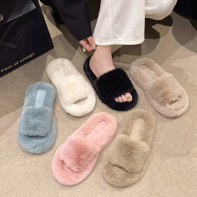 Mao Mao Slippers Women's Winter Outfit 2023 Autumn New Indoor Lazy Flat Plush Slippers Home Cotton Slippers