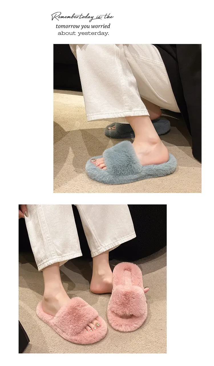Mao Mao Slippers Women's Winter Outfit 2023 Autumn New Indoor Lazy Flat Plush Slippers Home Cotton Slippers — feature 10