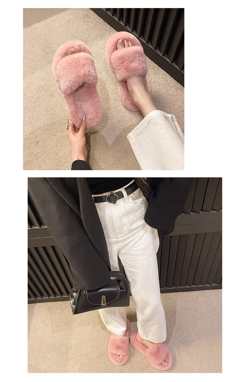 Mao Mao Slippers Women's Winter Outfit 2023 Autumn New Indoor Lazy Flat Plush Slippers Home Cotton Slippers — feature 11