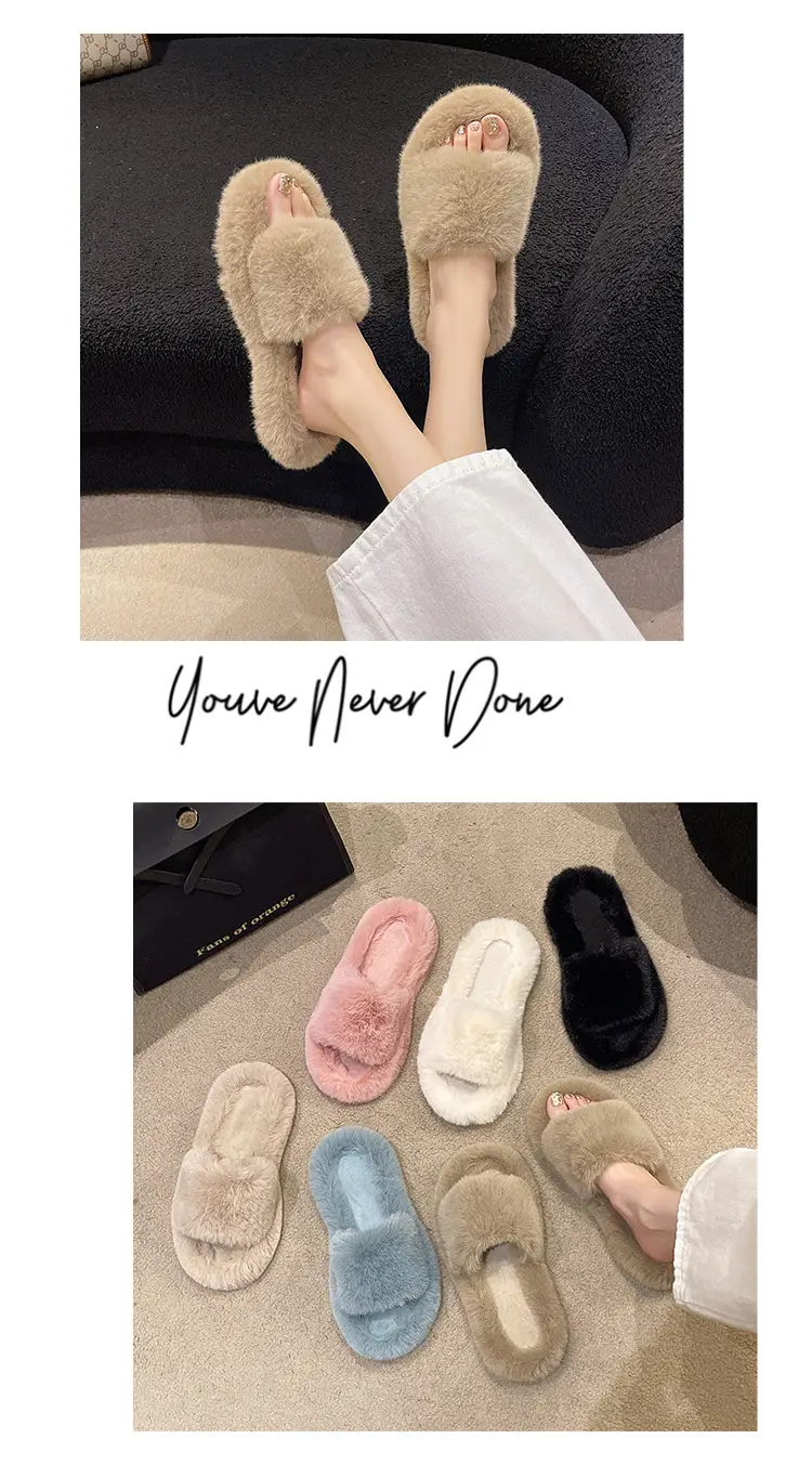 Mao Mao Slippers Women's Winter Outfit 2023 Autumn New Indoor Lazy Flat Plush Slippers Home Cotton Slippers — feature 12