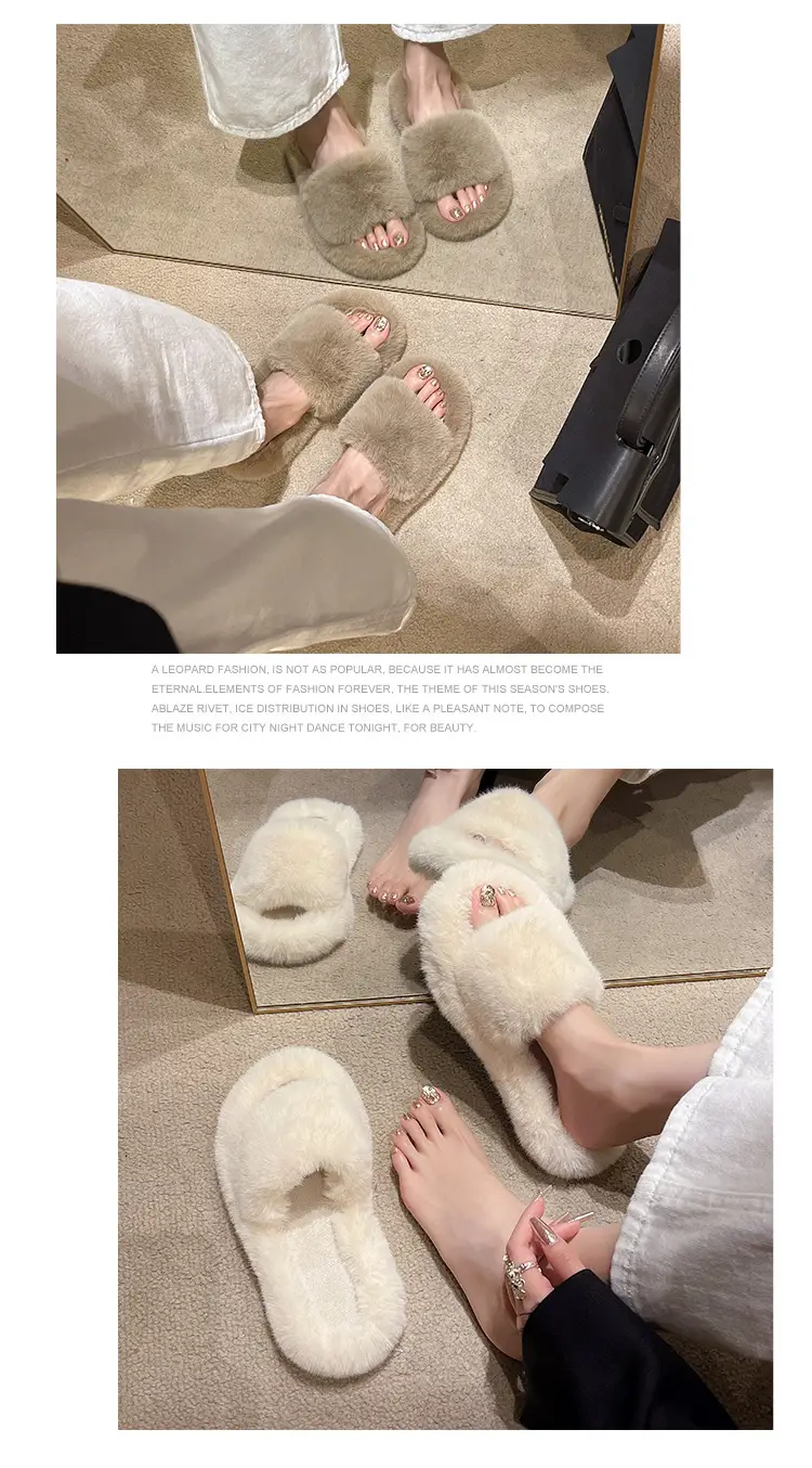Mao Mao Slippers Women's Winter Outfit 2023 Autumn New Indoor Lazy Flat Plush Slippers Home Cotton Slippers — feature 13