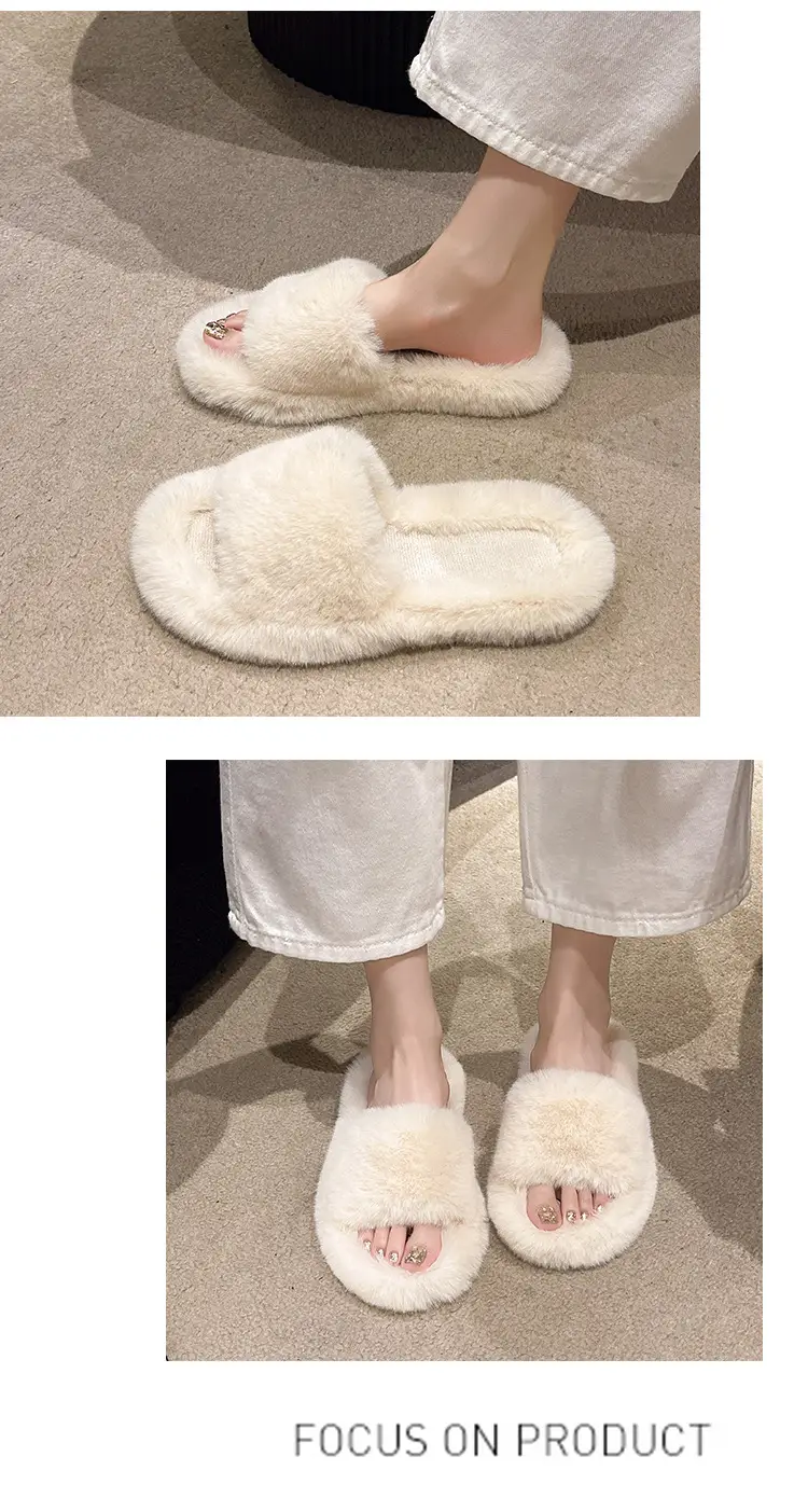 Mao Mao Slippers Women's Winter Outfit 2023 Autumn New Indoor Lazy Flat Plush Slippers Home Cotton Slippers — feature 14