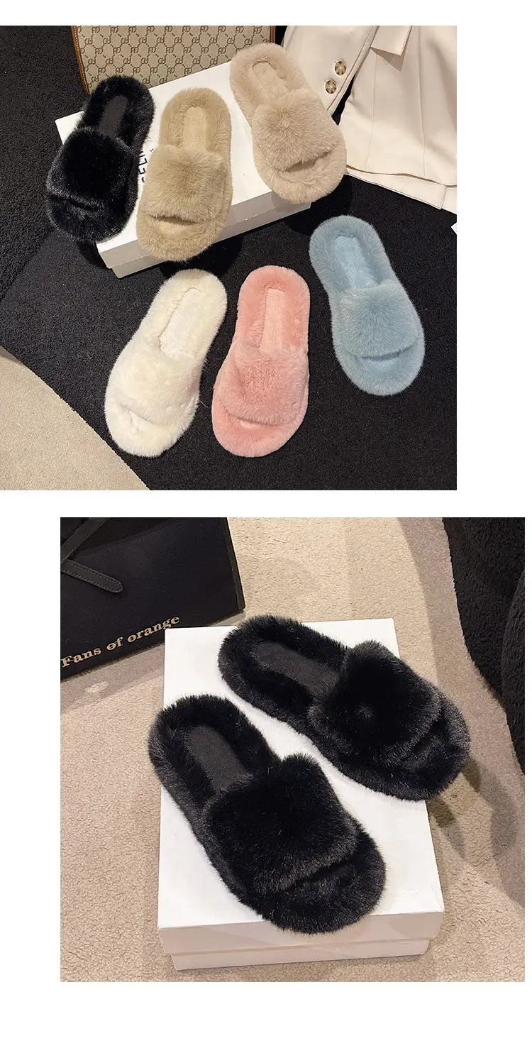 Mao Mao Slippers Women's Winter Outfit 2023 Autumn New Indoor Lazy Flat Plush Slippers Home Cotton Slippers — feature 15