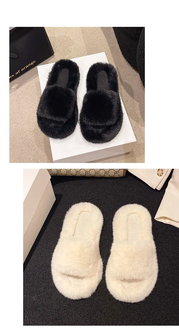 Mao Mao Slippers Women's Winter Outfit 2023 Autumn New Indoor Lazy Flat Plush Slippers Home Cotton Slippers — feature 16