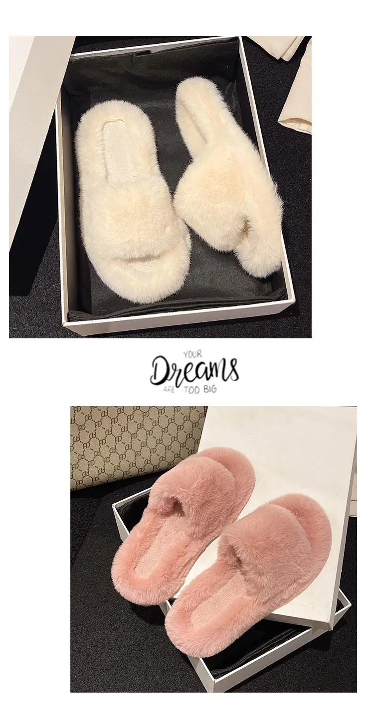 Mao Mao Slippers Women's Winter Outfit 2023 Autumn New Indoor Lazy Flat Plush Slippers Home Cotton Slippers — feature 17