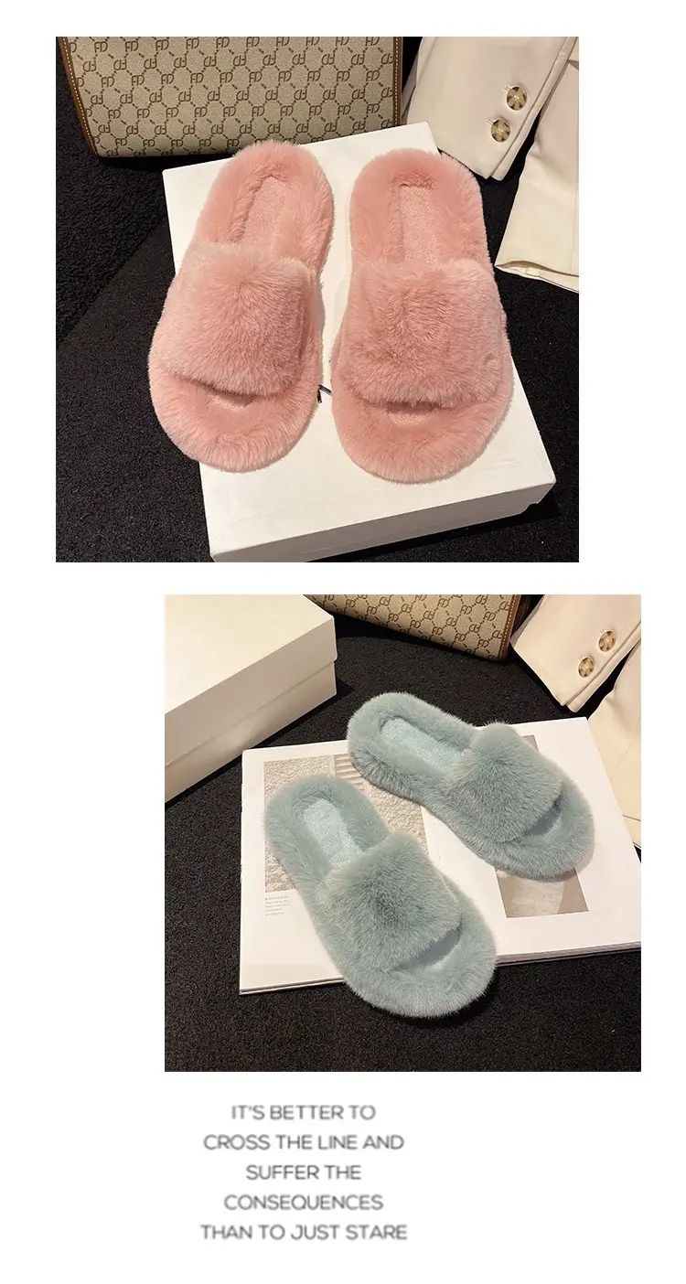 Mao Mao Slippers Women's Winter Outfit 2023 Autumn New Indoor Lazy Flat Plush Slippers Home Cotton Slippers — feature 18