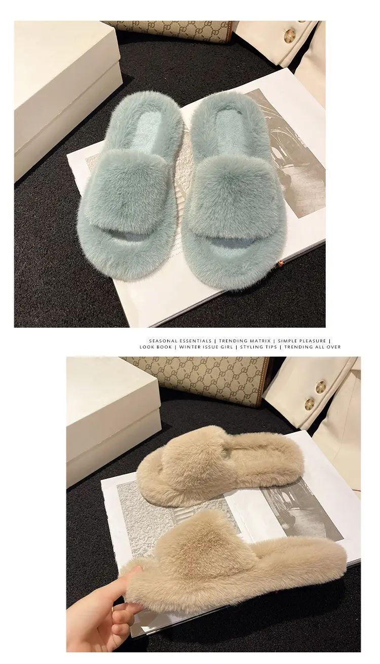 Mao Mao Slippers Women's Winter Outfit 2023 Autumn New Indoor Lazy Flat Plush Slippers Home Cotton Slippers — feature 19