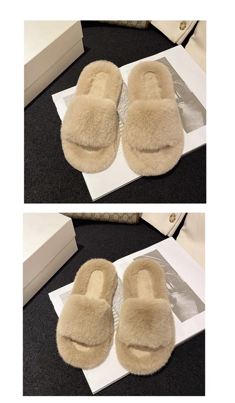 Mao Mao Slippers Women's Winter Outfit 2023 Autumn New Indoor Lazy Flat Plush Slippers Home Cotton Slippers — feature 20
