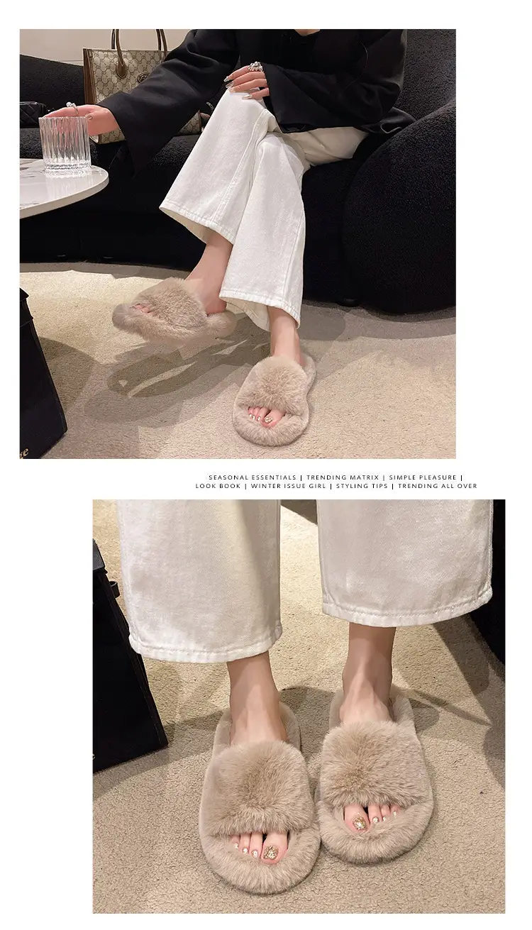Mao Mao Slippers Women's Winter Outfit 2023 Autumn New Indoor Lazy Flat Plush Slippers Home Cotton Slippers — feature 4