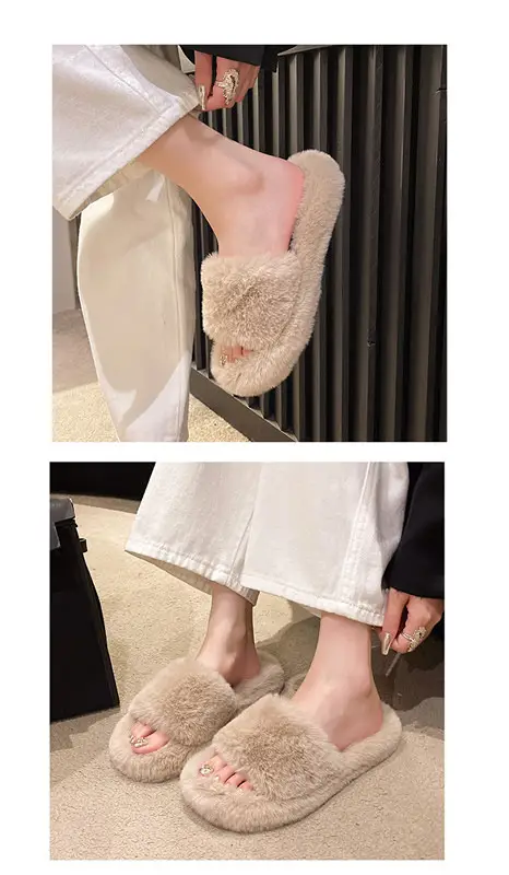 Mao Mao Slippers Women's Winter Outfit 2023 Autumn New Indoor Lazy Flat Plush Slippers Home Cotton Slippers — feature 5