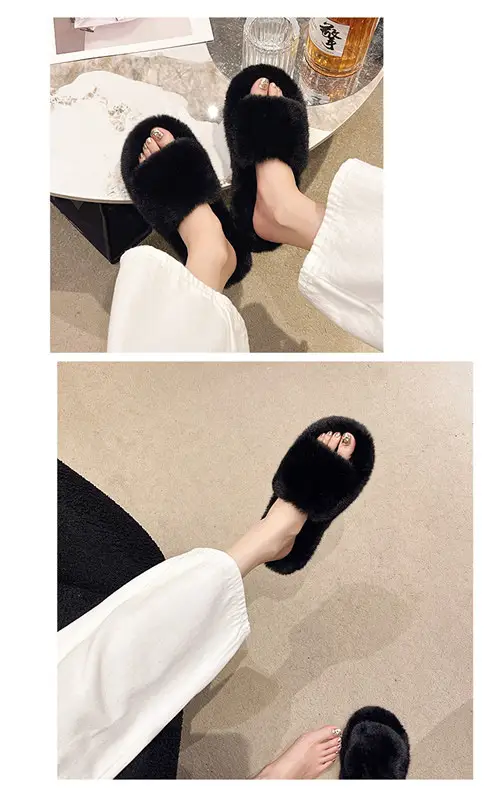 Mao Mao Slippers Women's Winter Outfit 2023 Autumn New Indoor Lazy Flat Plush Slippers Home Cotton Slippers — feature 7