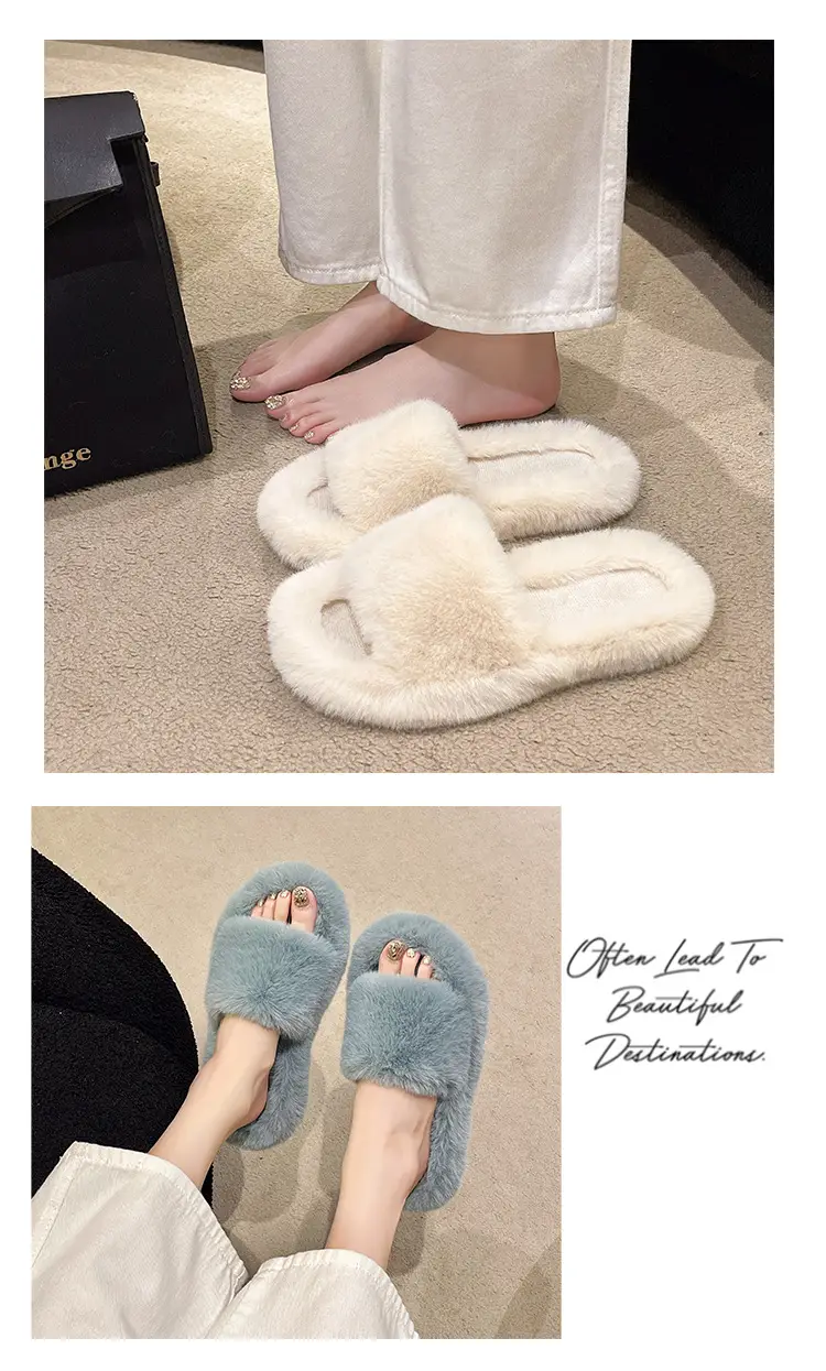 Mao Mao Slippers Women's Winter Outfit 2023 Autumn New Indoor Lazy Flat Plush Slippers Home Cotton Slippers — feature 8