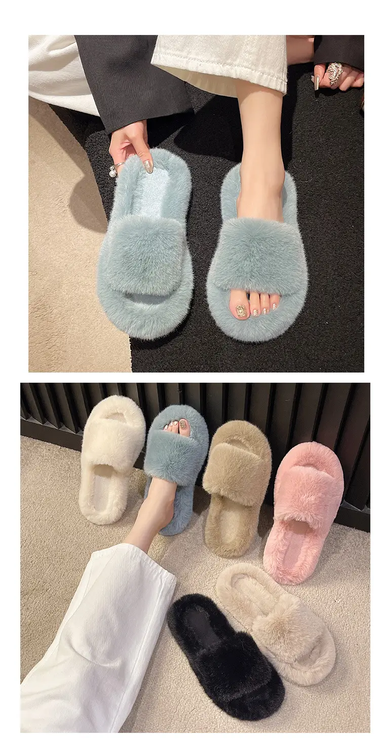 Mao Mao Slippers Women's Winter Outfit 2023 Autumn New Indoor Lazy Flat Plush Slippers Home Cotton Slippers — feature 9