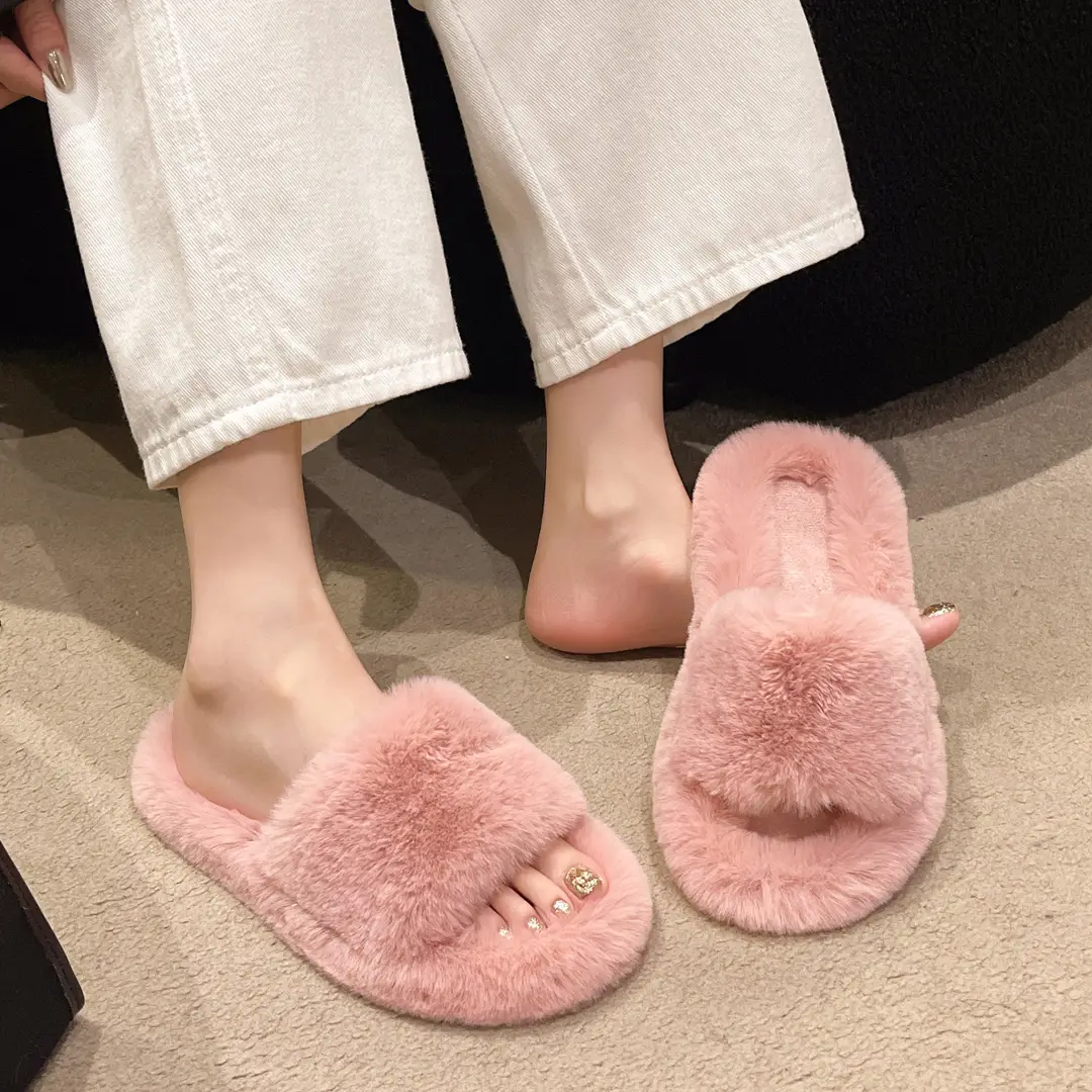 Mao Mao Slippers Women's Winter Outfit 2023 Autumn New Indoor Lazy Flat Plush Slippers Home Cotton Slippers