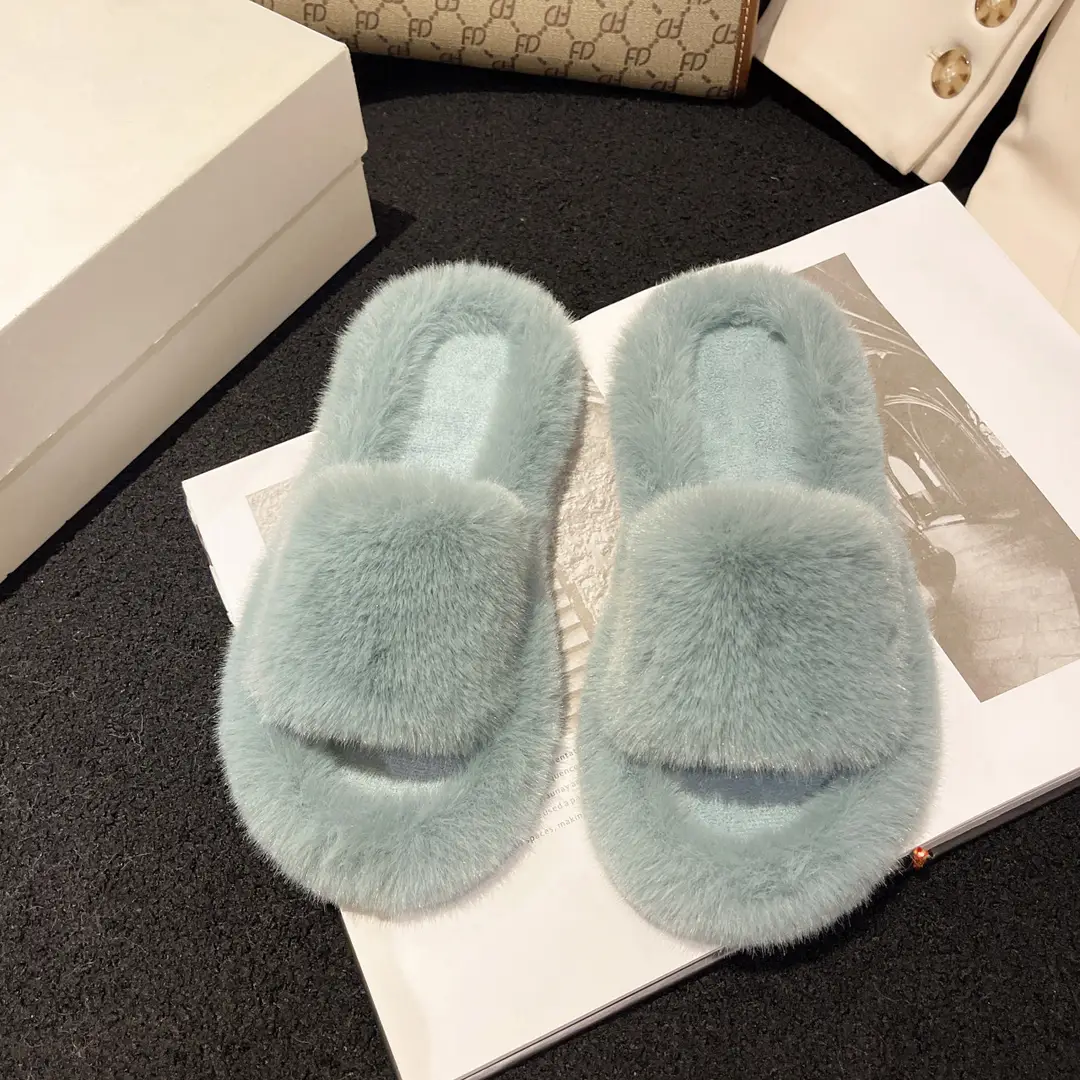 Mao Mao Slippers Women's Winter Outfit 2023 Autumn New Indoor Lazy Flat Plush Slippers Home Cotton Slippers