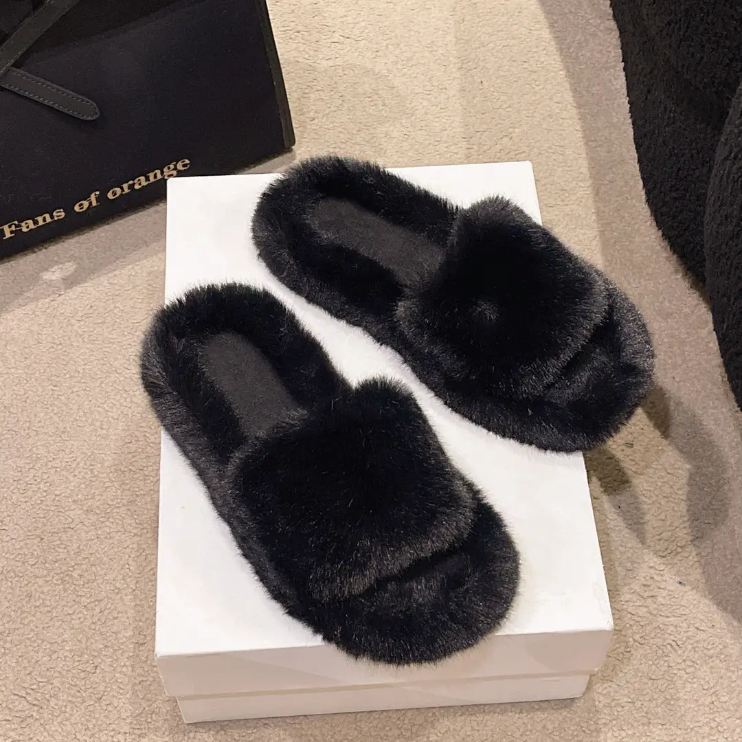Mao Mao Slippers Women's Winter Outfit 2023 Autumn New Indoor Lazy Flat Plush Slippers Home Cotton Slippers