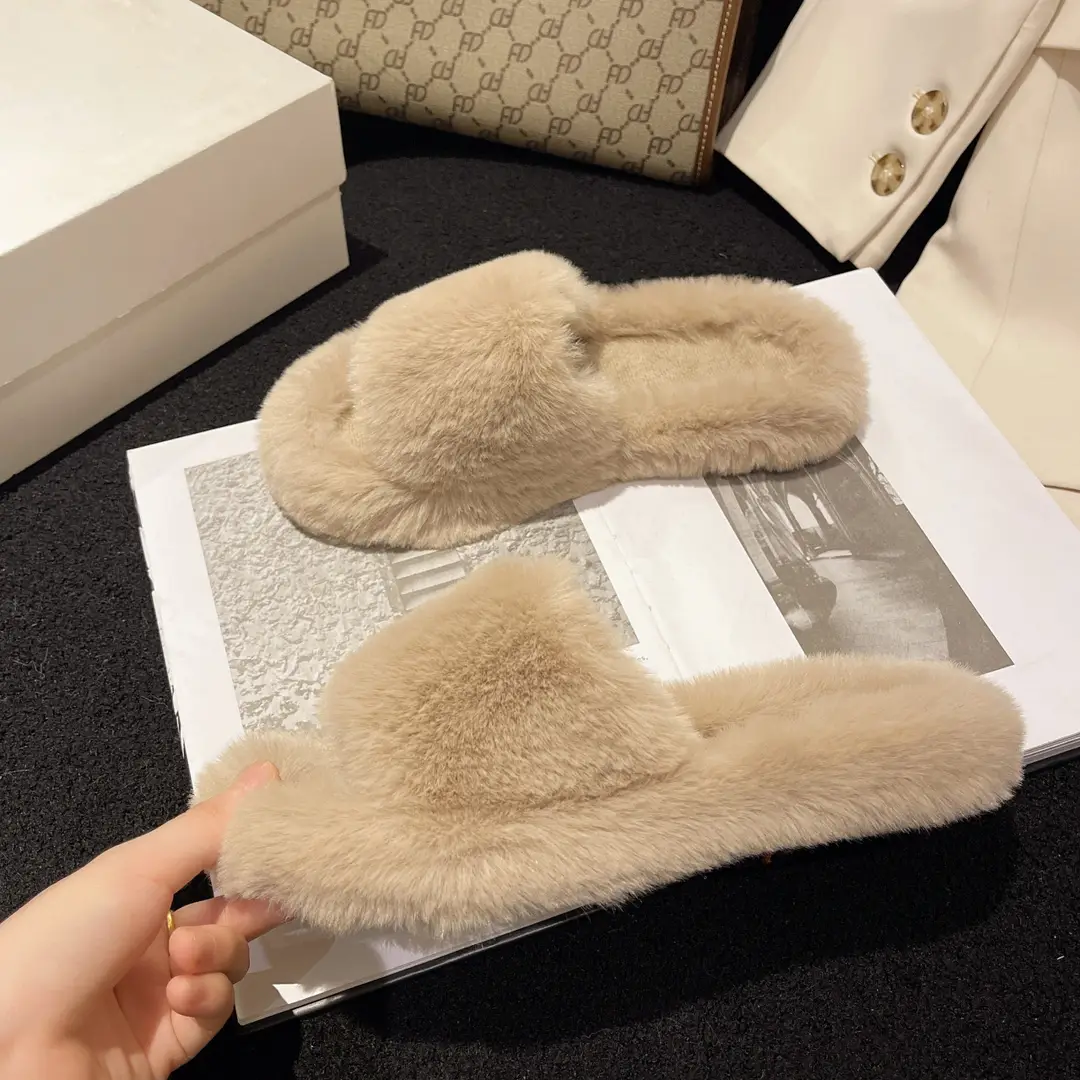 Mao Mao Slippers Women's Winter Outfit 2023 Autumn New Indoor Lazy Flat Plush Slippers Home Cotton Slippers