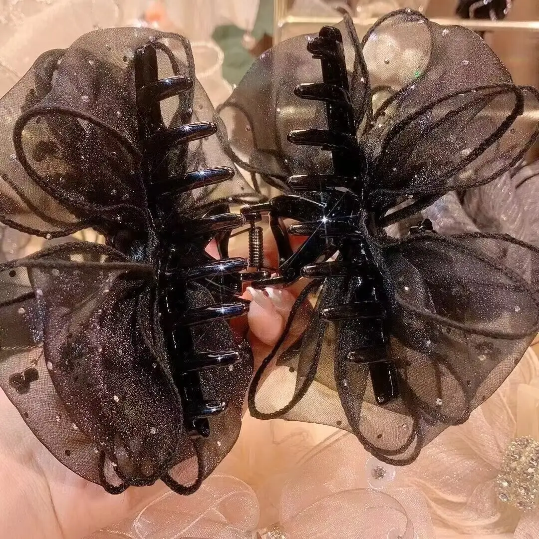 Black Rhinestone Bow Hair Clip for Women - Image 5