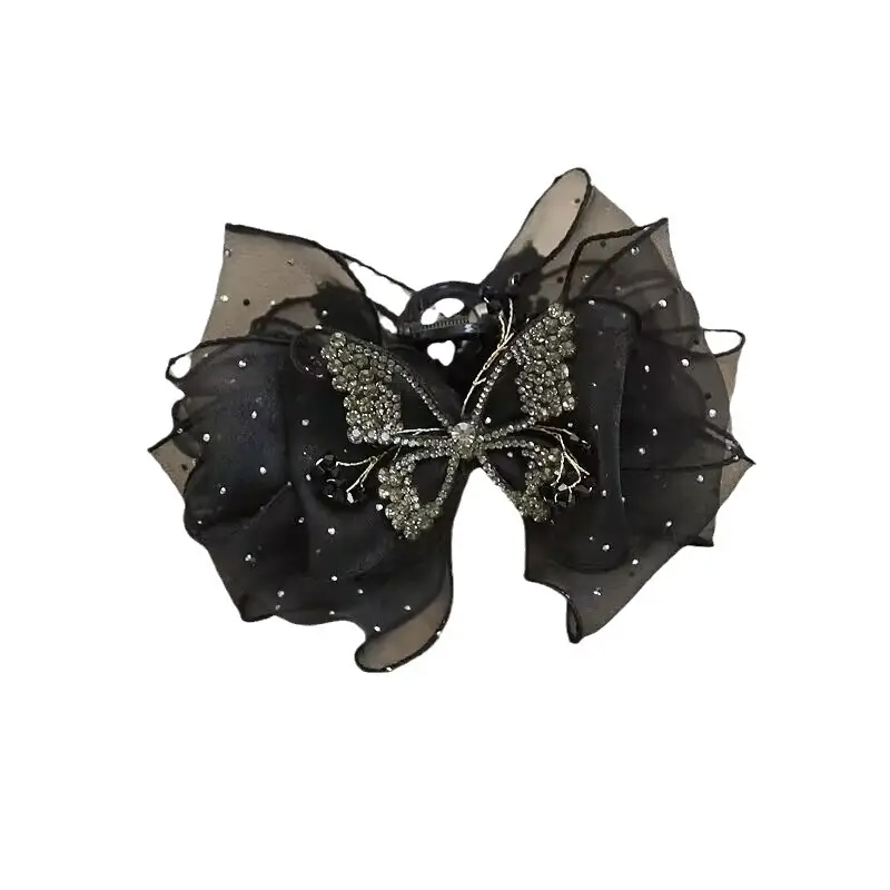 Black Rhinestone Bow Hair Clip for Women - Image 6