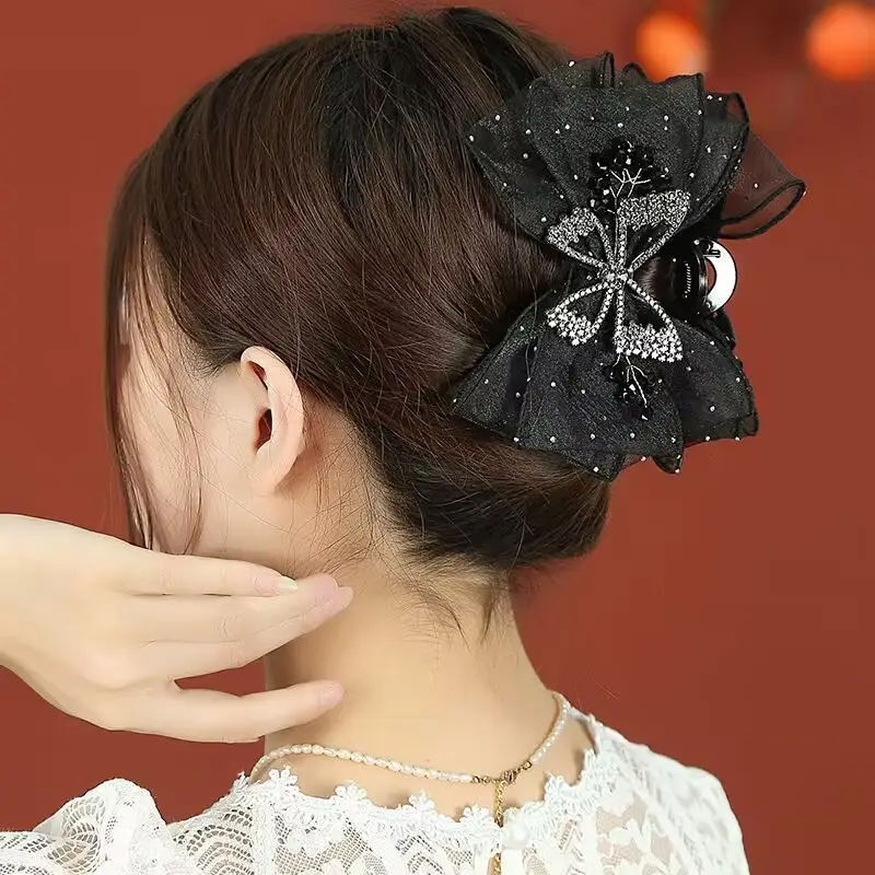 Black Rhinestone Bow Hair Clip for Women — feature 3