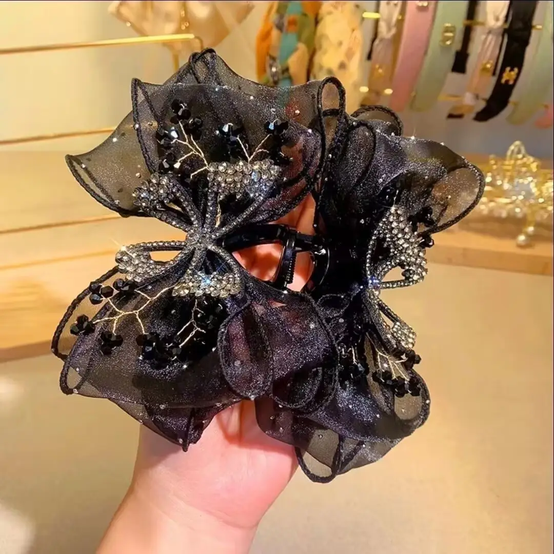 Black Rhinestone Bow Hair Clip for Women — feature 4