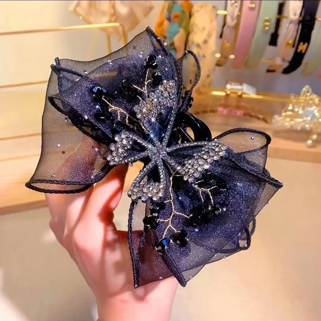 Black Rhinestone Bow Hair Clip for Women — feature 5