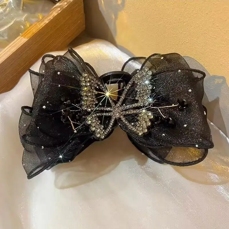 Black Rhinestone Bow Hair Clip for Women — feature 6