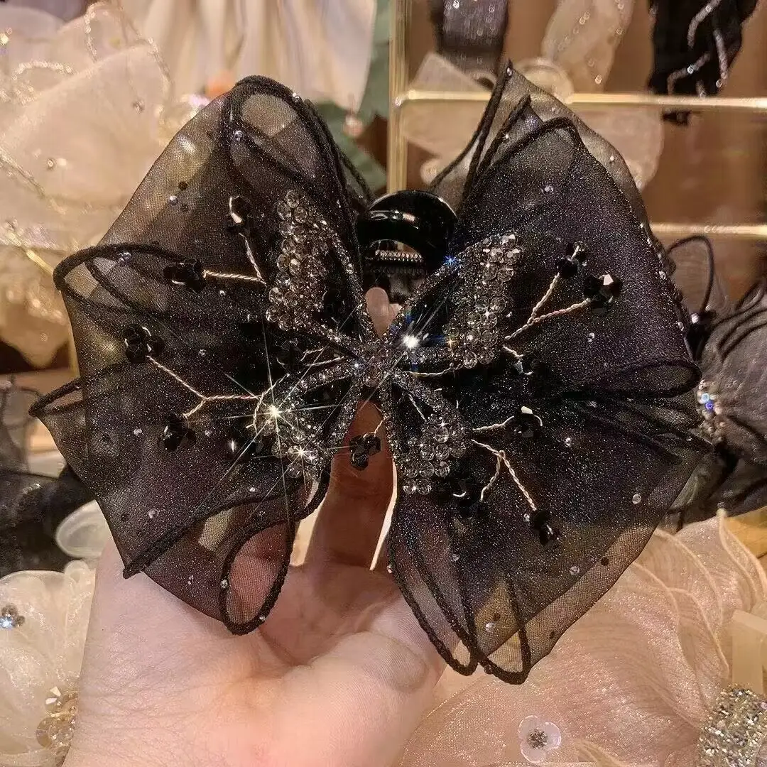 Black Rhinestone Bow Hair Clip for Women — feature 8