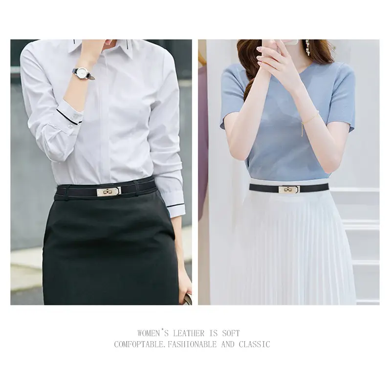 Women Genuine Leather Belt with Gold Logo - Image 10