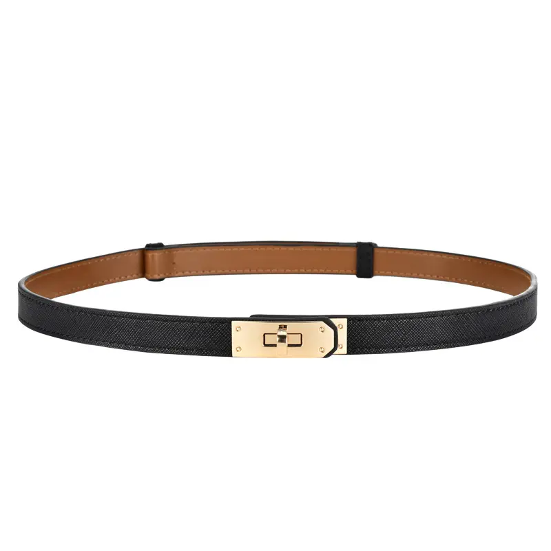Women Genuine Leather Belt with Gold Logo - Image 13