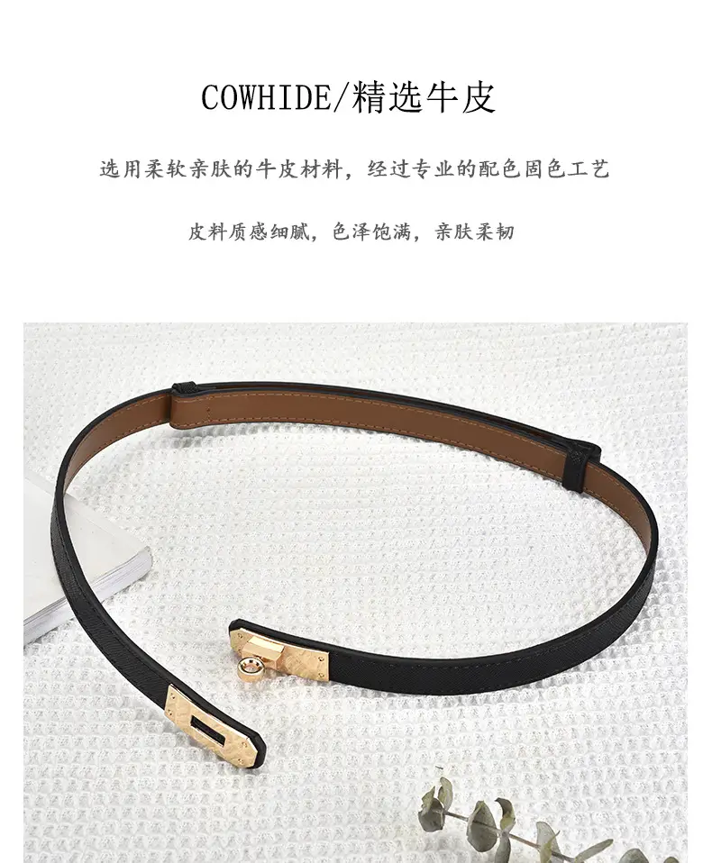 Women Genuine Leather Belt with Gold Logo β feature 12