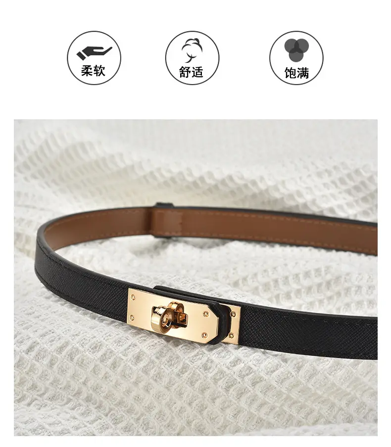 Women Genuine Leather Belt with Gold Logo β feature 13