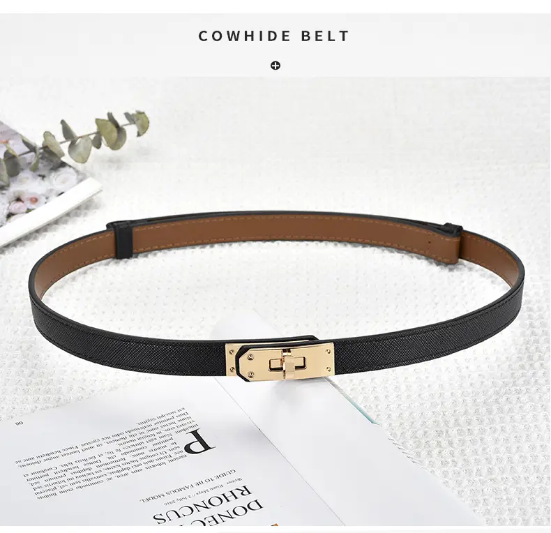 Women Genuine Leather Belt with Gold Logo β feature 4