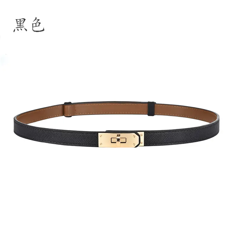 Women Genuine Leather Belt with Gold Logo