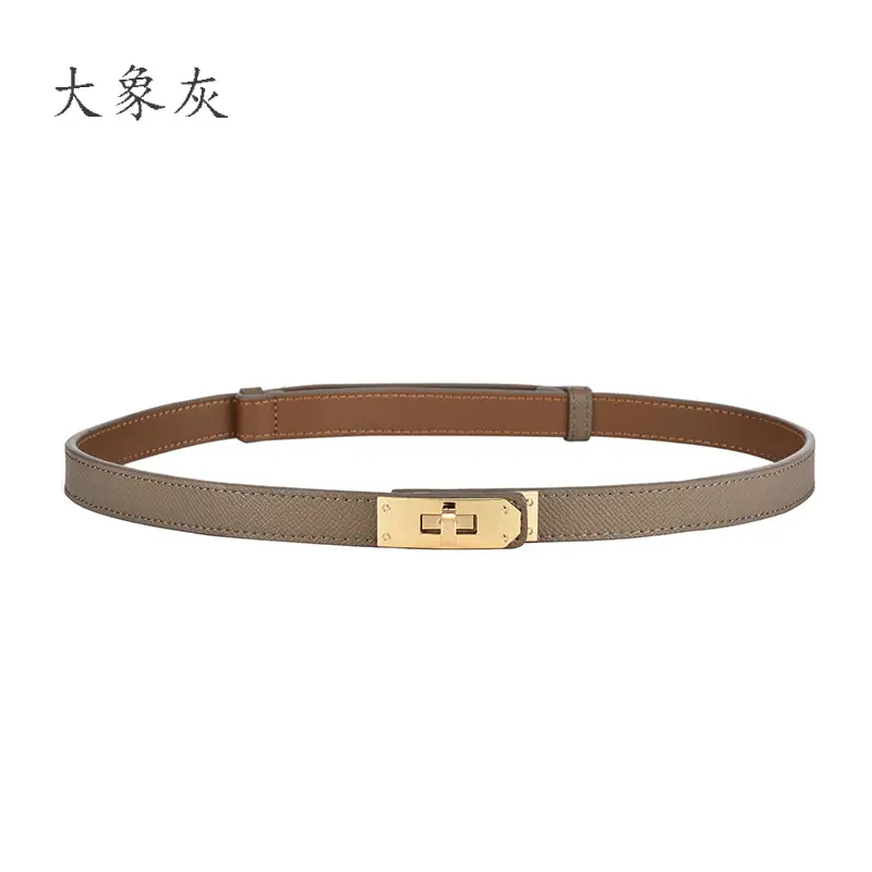 Women Genuine Leather Belt with Gold Logo - Image 3