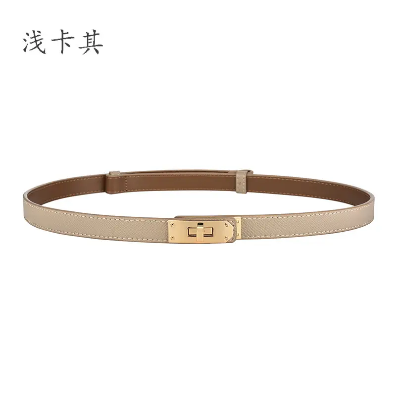 Women Genuine Leather Belt with Gold Logo - Image 4