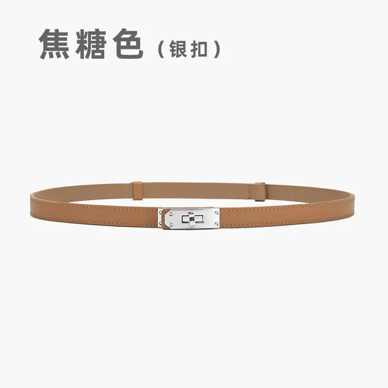 Women Genuine Leather Belt with Gold Logo - Image 6