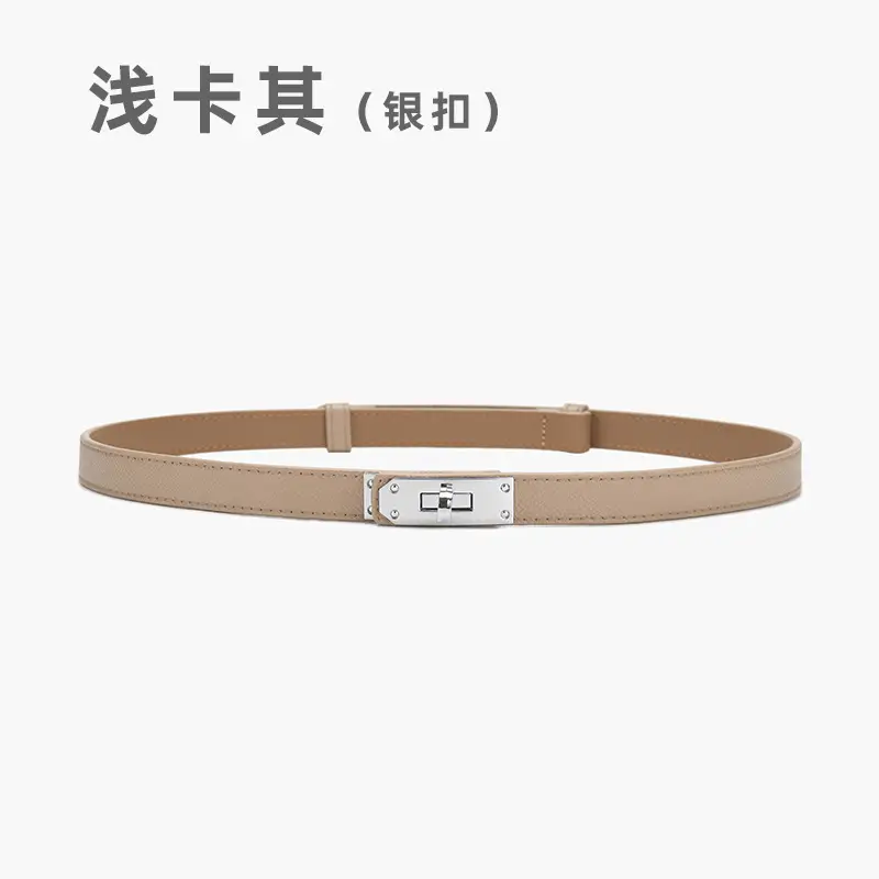 Women Genuine Leather Belt with Gold Logo - Image 8