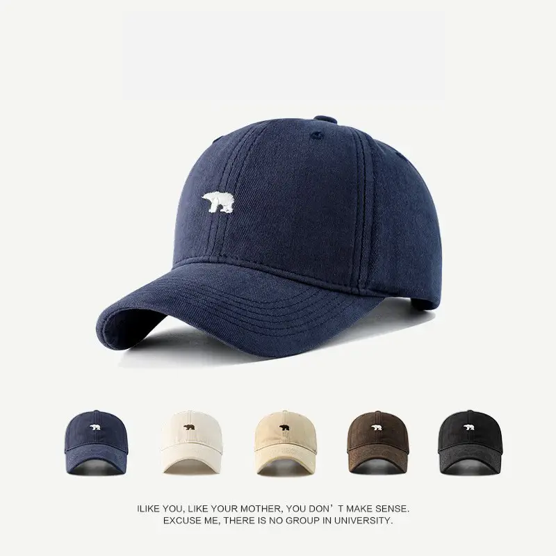 Men's Navy Blue Baseball Cap with Embroidered Polar Bear Design - Image 7