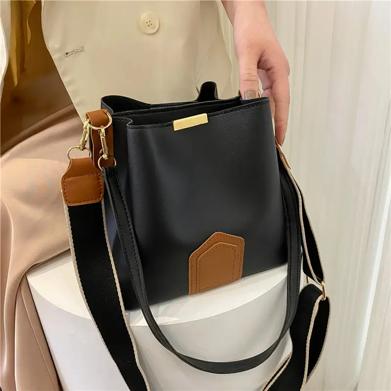 Black Shoulder Bag with Brown Accent for Women - Image 4
