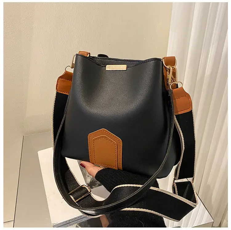 Black Shoulder Bag with Brown Accent for Women - Image 3