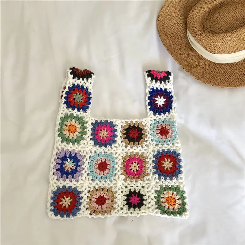 Bohemian Knitted Bag with Colorful Floral Design — feature 6