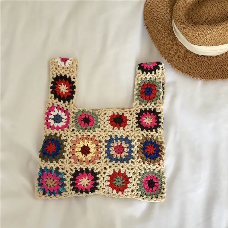 Bohemian Knitted Bag with Colorful Floral Design — feature 7